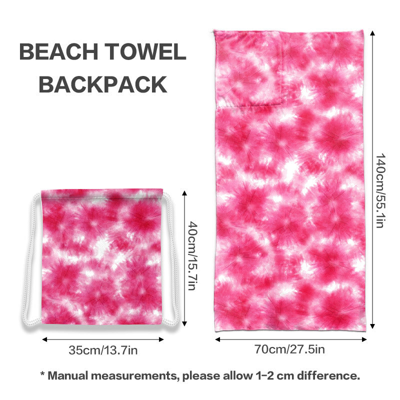 Two-in-One Beach Towel Backpack, Foldable Beach Towel Storage Bag, Microfiber Printed Beach Towel