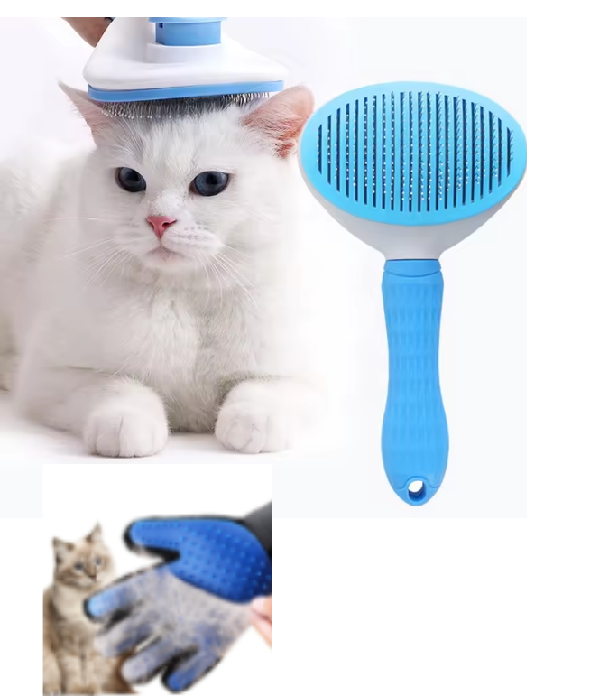 2 PC Pet Cat Dog Hair Removal Brush & Glove Bundle Set