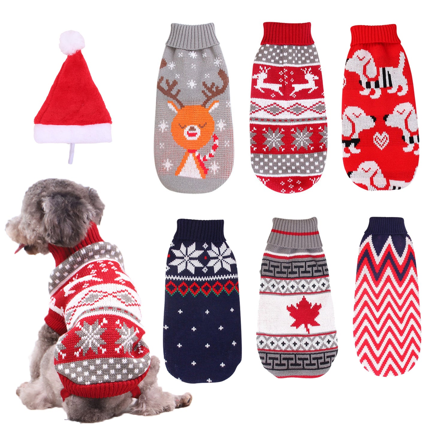 Pet Cat Dog reindeer maple leaves snowflakes holiday ugly christmas sweater