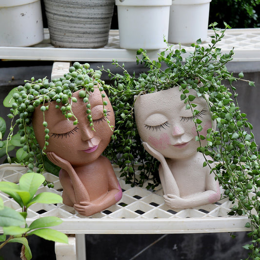 Cute Creative Girl With Lashes Character Resin Flower Ceramic Pot Vase