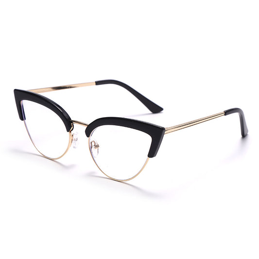 Women Fashion New Cat Eye Personality Half Frame Metal Anti-Blue Light Glasses