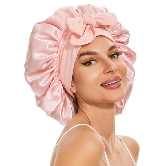 Elastic ribbon bow color hat solid night cap wide-brimmed Bonnet