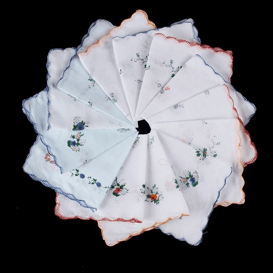 12 Piece Handkerchiefs for Women Vintage Floral Soft Cotton Blend Colorful Embroidered Tea Party Favors