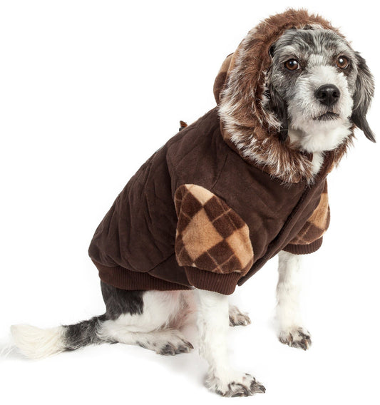 Pet Life ® 'Aygyle Style' 3M Insulated Designer Patterned Suede Dog Coat w/ Removable Hood