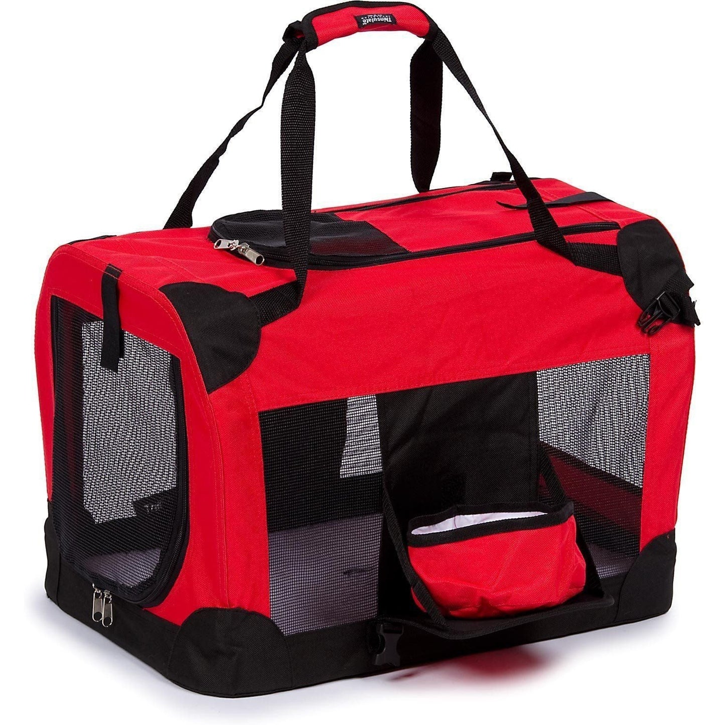 Pet Life Deluxe 360° Vista View' Zippered Soft Folding Collapsible Metal Framed Pet Dog Crate House Carrier w/ Removable Bowl and Pop-out Tray