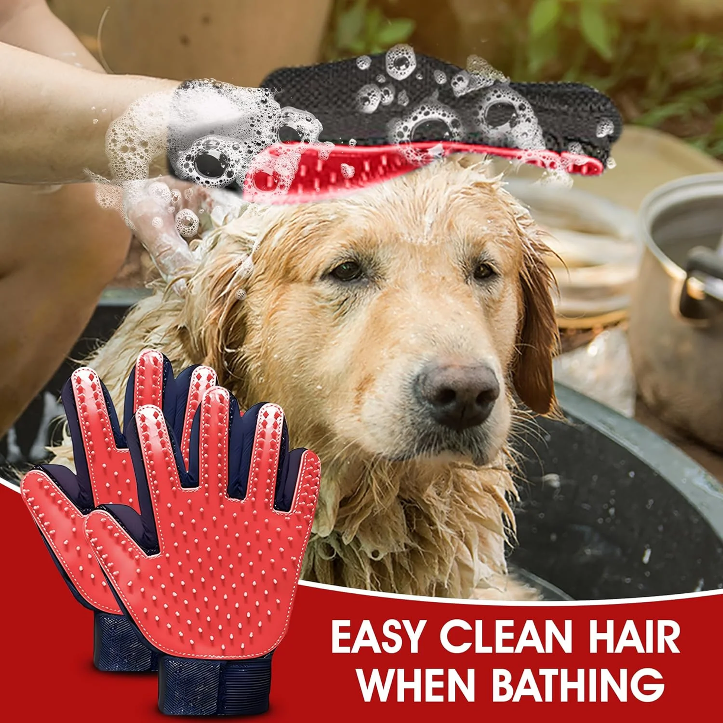 Upgrade Pet Grooming Gloves for Dogs, Cats, Rabbits & Horses with Long and Short Hair, Pets Hair Remover Mittens - 1 Pair
