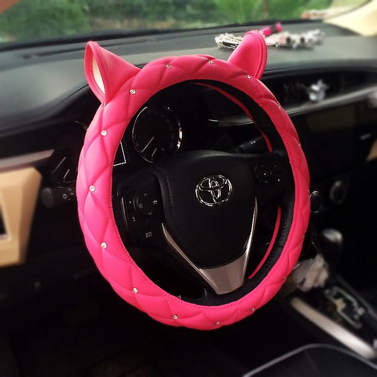 Cat Ears Rhinestone Steering Wheel Cover