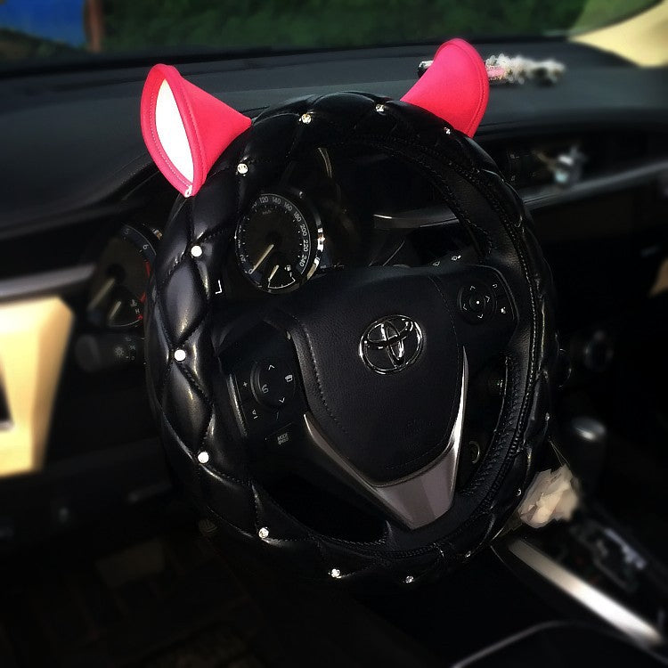 Cat Ears Rhinestone Steering Wheel Cover