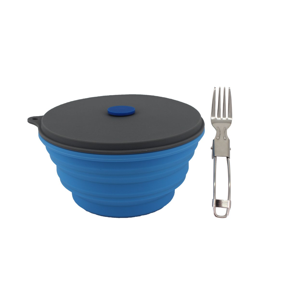 30oz Collapsible Silicone Camping Bowl with Lid & Foldable Fork