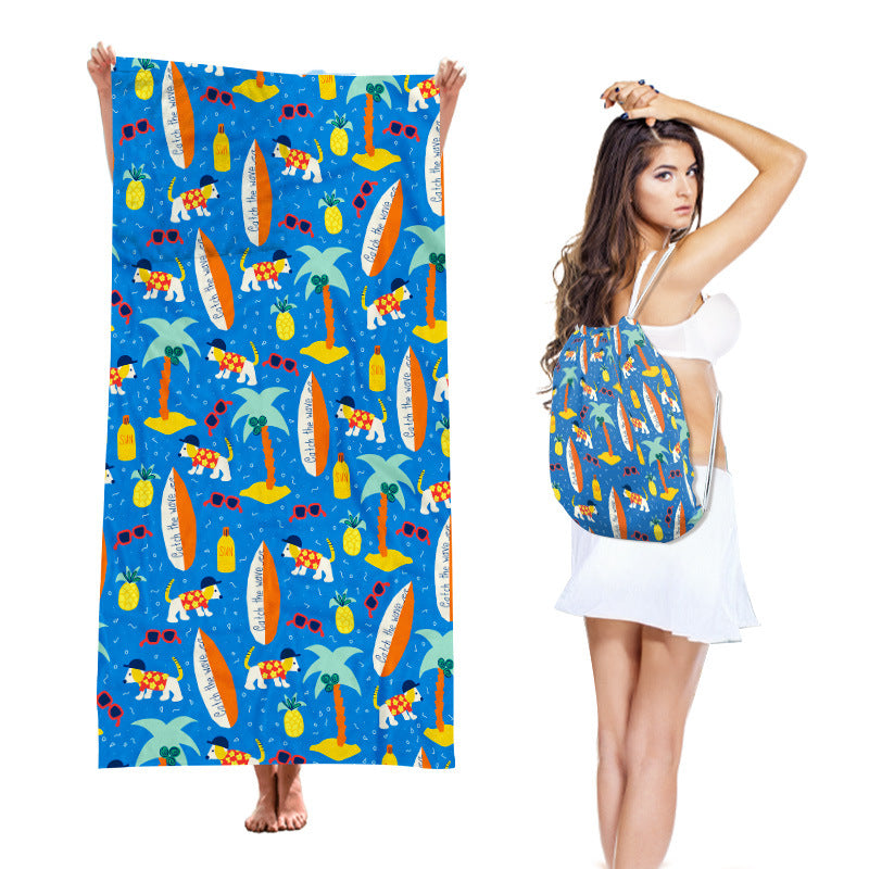 Two-in-One Beach Towel Backpack, Foldable Beach Towel Storage Bag, Microfiber Printed Beach Towel