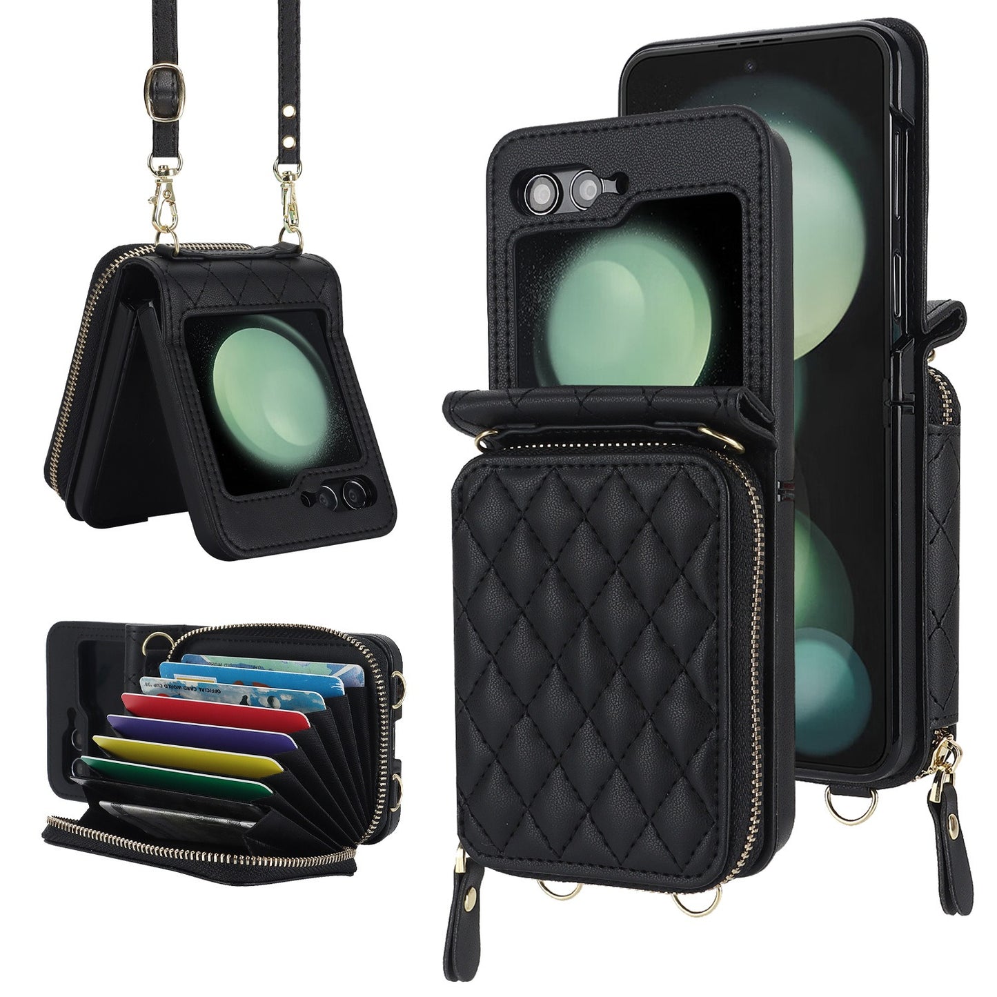 Suitable for Flip5 4 folding phone case Samsung ZFlip6 crossbody phone leather cover