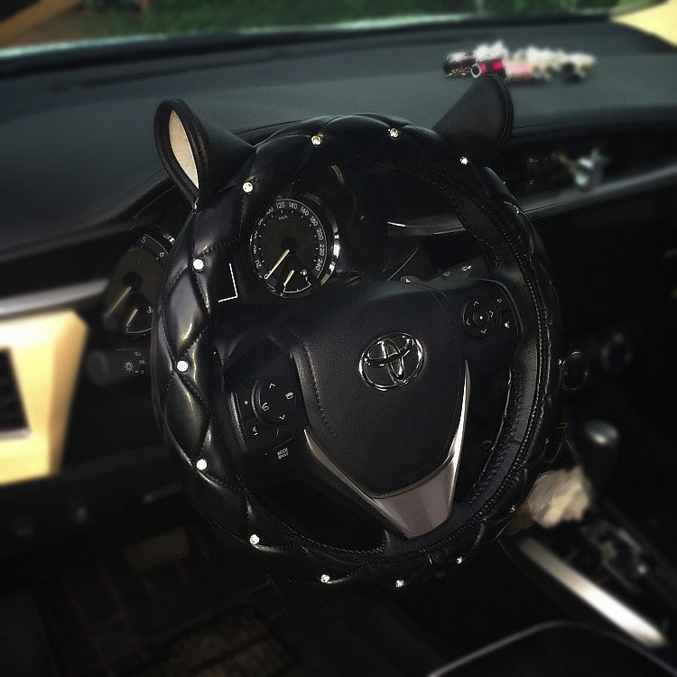 Cat Ears Rhinestone Steering Wheel Cover