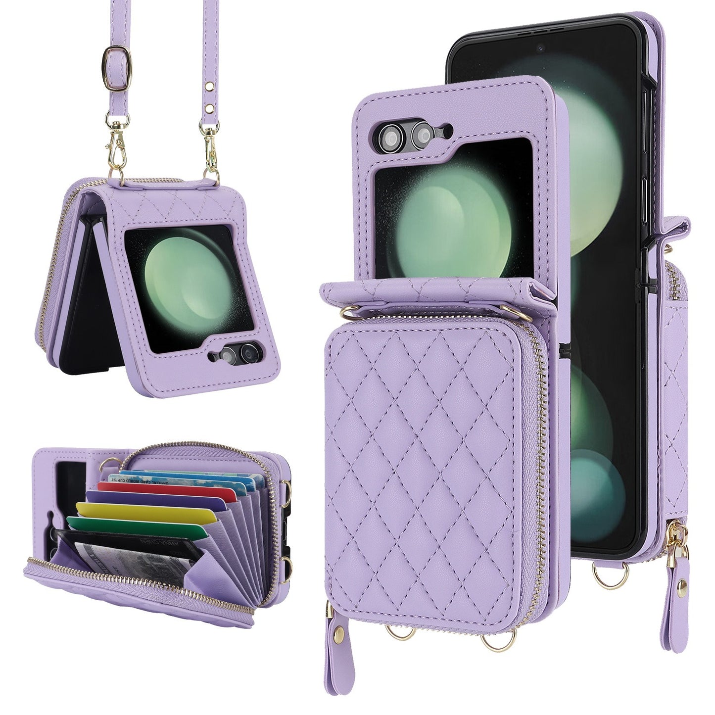 Suitable for Flip5 4 folding phone case Samsung ZFlip6 crossbody phone leather cover