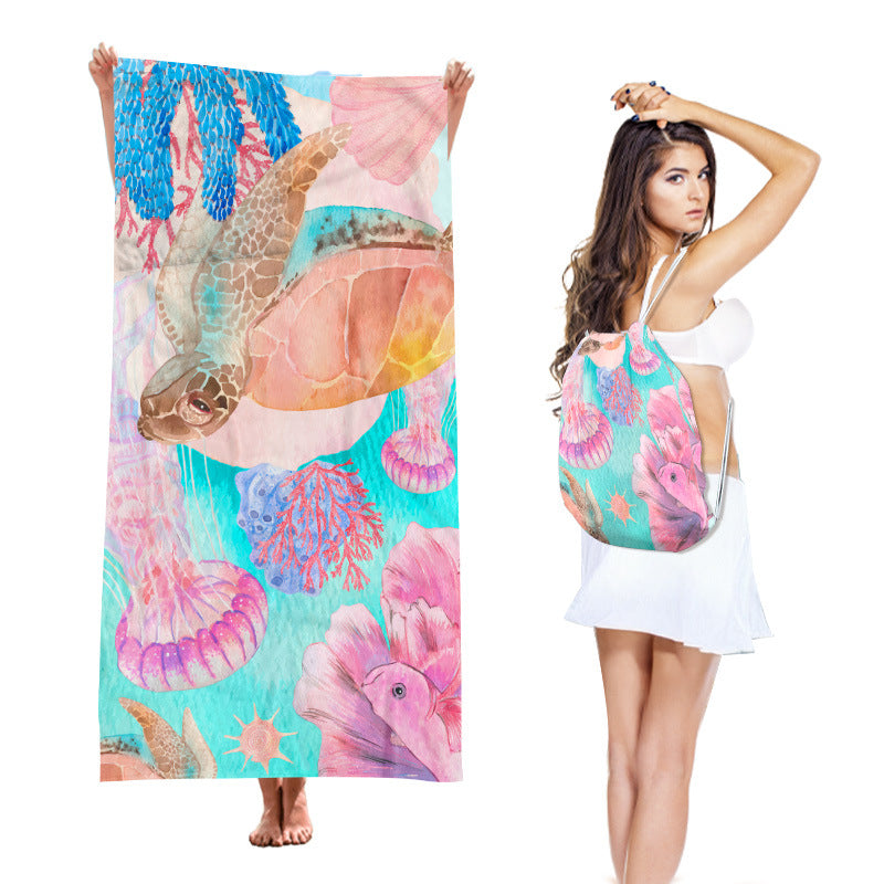 Two-in-One Beach Towel Backpack, Foldable Beach Towel Storage Bag, Microfiber Printed Beach Towel
