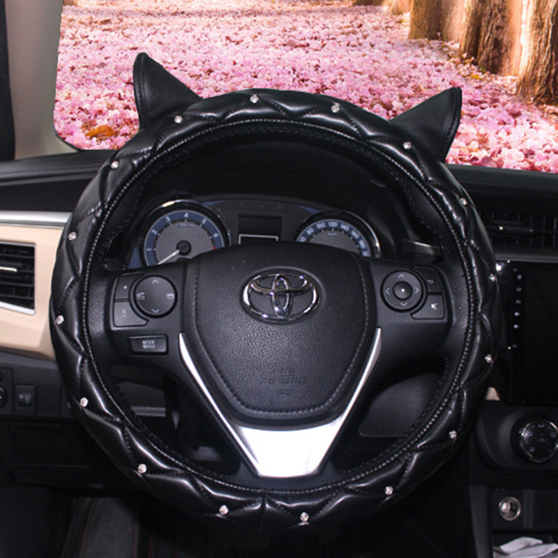 Cat Ears Rhinestone Steering Wheel Cover