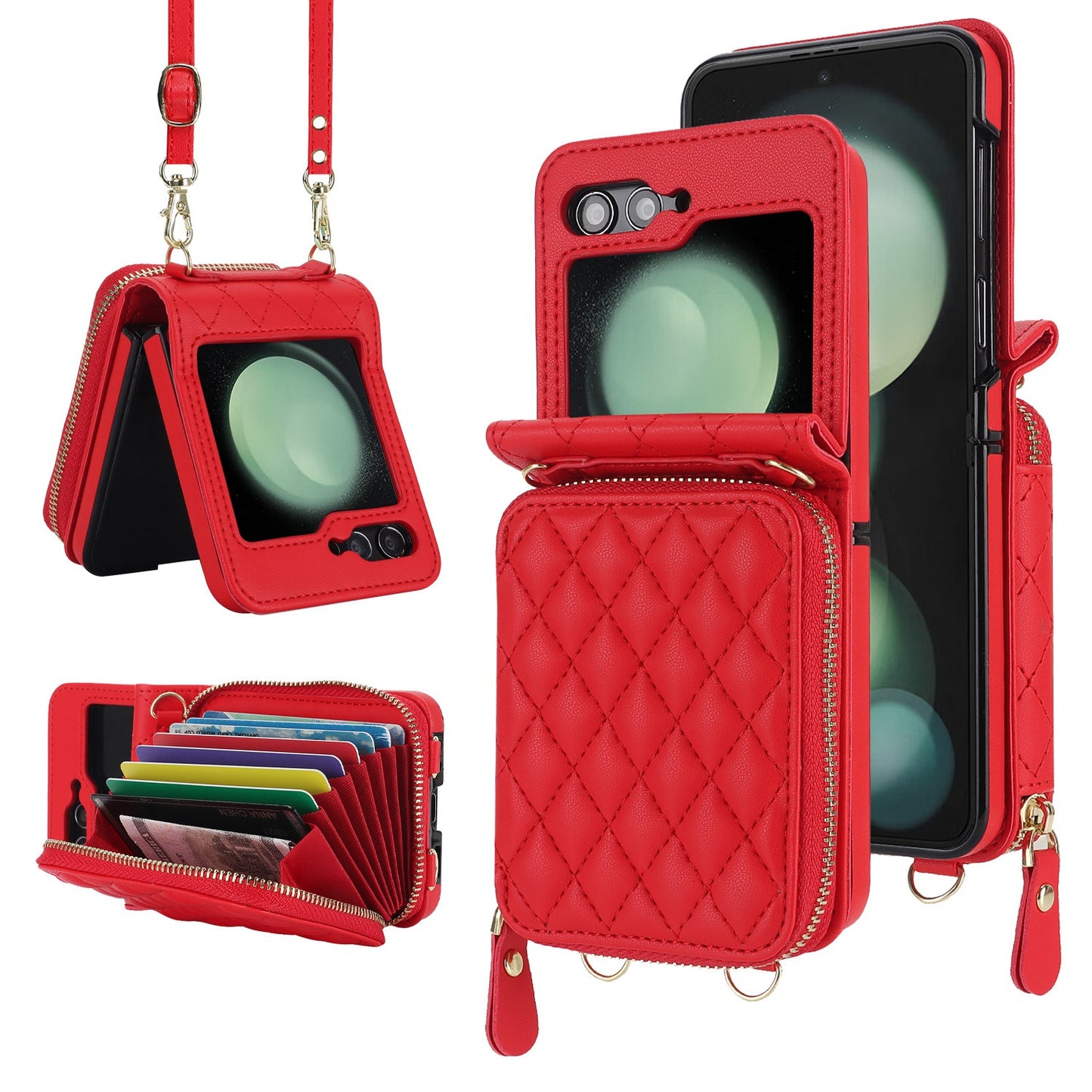 Suitable for Flip5 4 folding phone case Samsung ZFlip6 crossbody phone leather cover