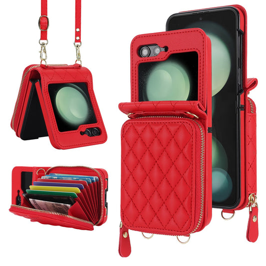 Suitable for Flip5 4 folding phone case Samsung ZFlip6 crossbody phone leather cover