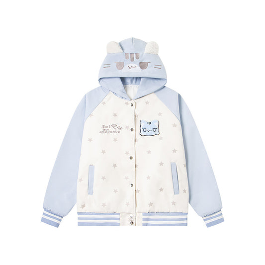 Velcro Cat Hoodie Quilted Trendy Baseball Jacket
