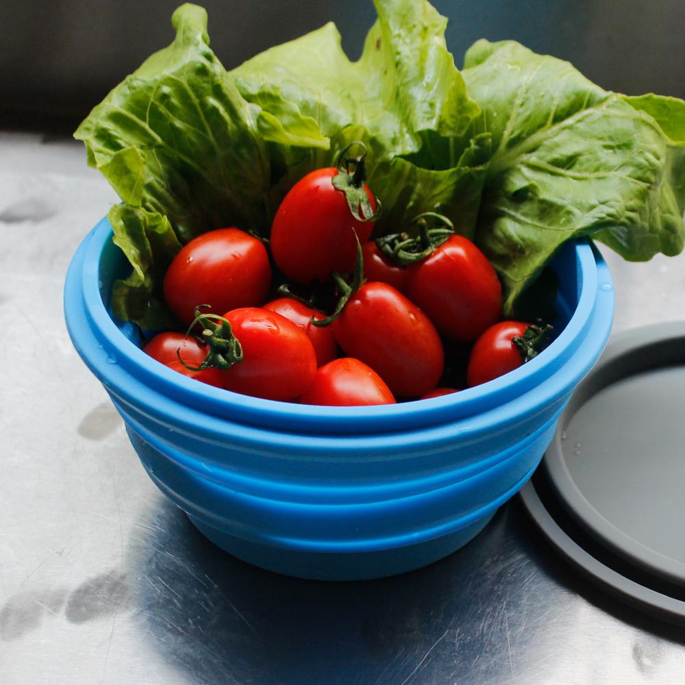 30oz Collapsible Silicone Camping Bowl with Lid & Foldable Fork