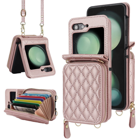 Suitable for Flip5 4 folding phone case Samsung ZFlip6 crossbody phone leather cover