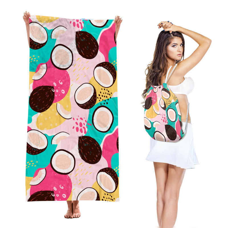 Two-in-One Beach Towel Backpack, Foldable Beach Towel Storage Bag, Microfiber Printed Beach Towel