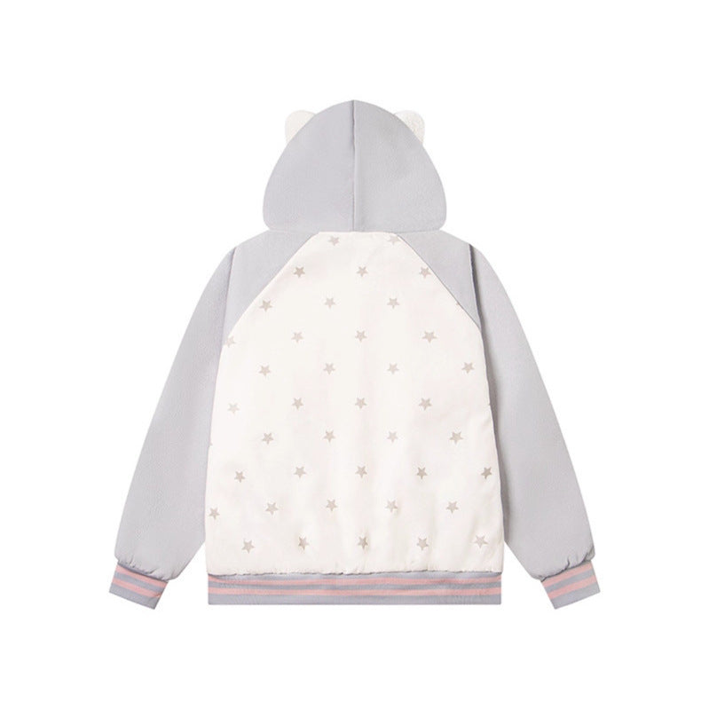Velcro Cat Hoodie Quilted Trendy Baseball Jacket