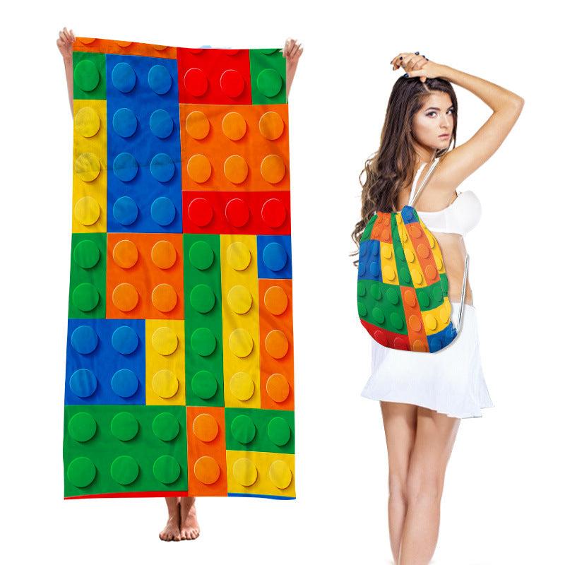 Two-in-One Beach Towel Backpack, Foldable Beach Towel Storage Bag, Microfiber Printed Beach Towel