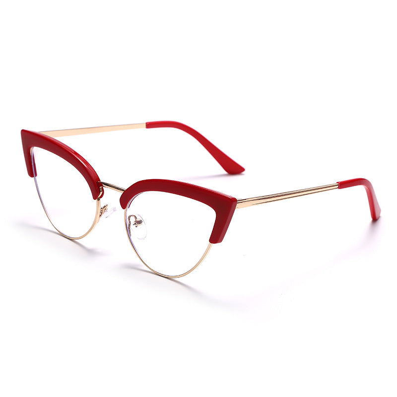 Women Fashion New Cat Eye Personality Half Frame Metal Anti-Blue Light Glasses