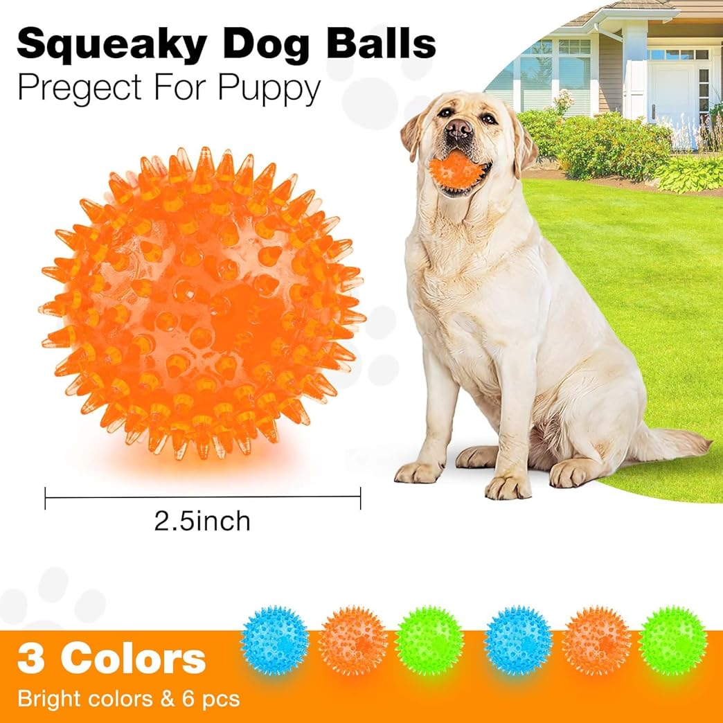 2.6” Squeaky Interactive Dog Balls for Puppy Teething Chew Toys for Small Dogs for Clean Teeth and Training