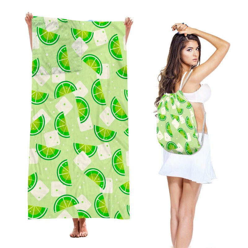Two-in-One Beach Towel Backpack, Foldable Beach Towel Storage Bag, Microfiber Printed Beach Towel