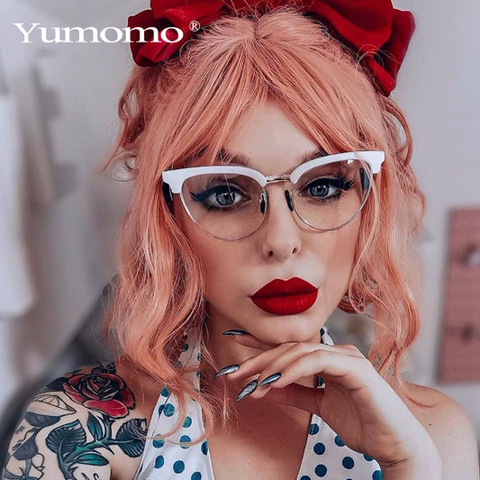 Women Fashion New Cat Eye Personality Half Frame Metal Anti-Blue Light Glasses