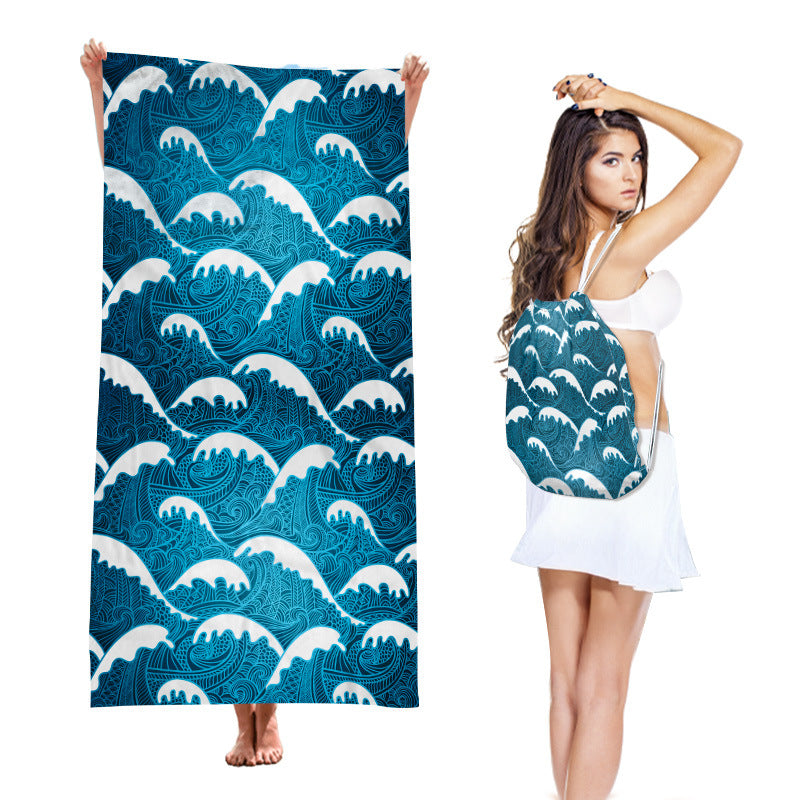 Two-in-One Beach Towel Backpack, Foldable Beach Towel Storage Bag, Microfiber Printed Beach Towel