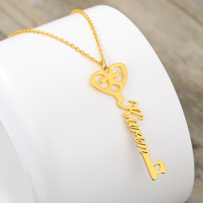 Custom Stainless Steel Key Necklace with Name Pendant