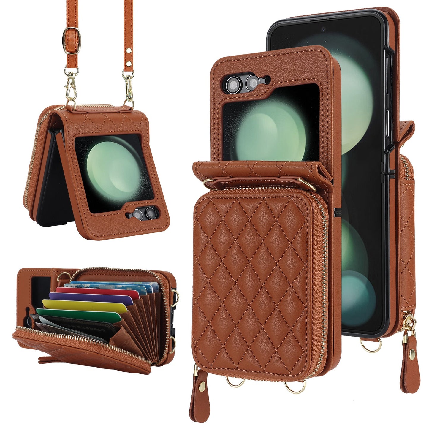 Suitable for Flip5 4 folding phone case Samsung ZFlip6 crossbody phone leather cover