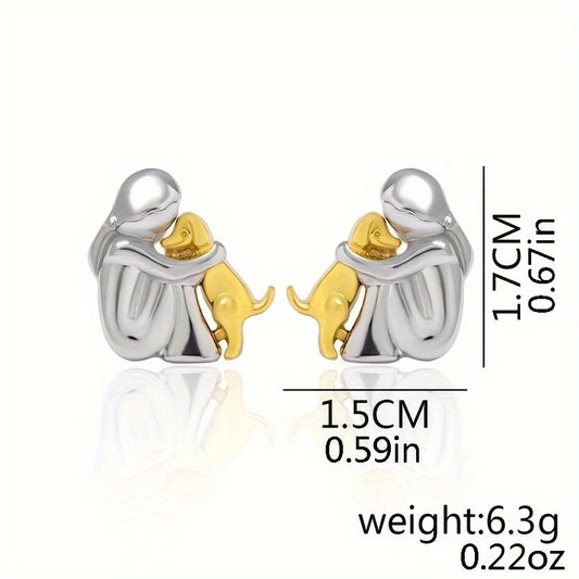A little girl and a dog embrace earrings