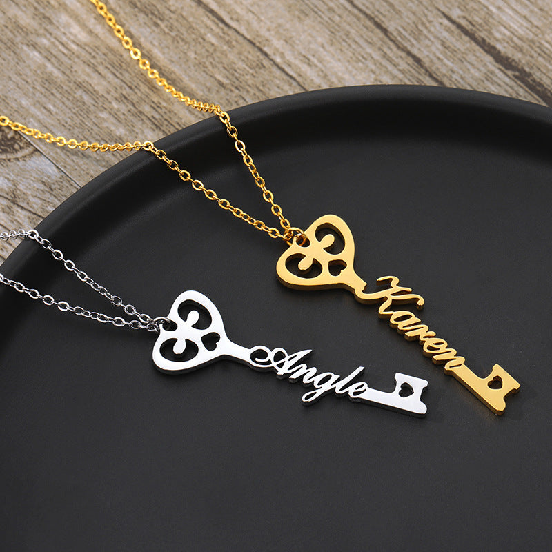 Custom Stainless Steel Key Necklace with Name Pendant
