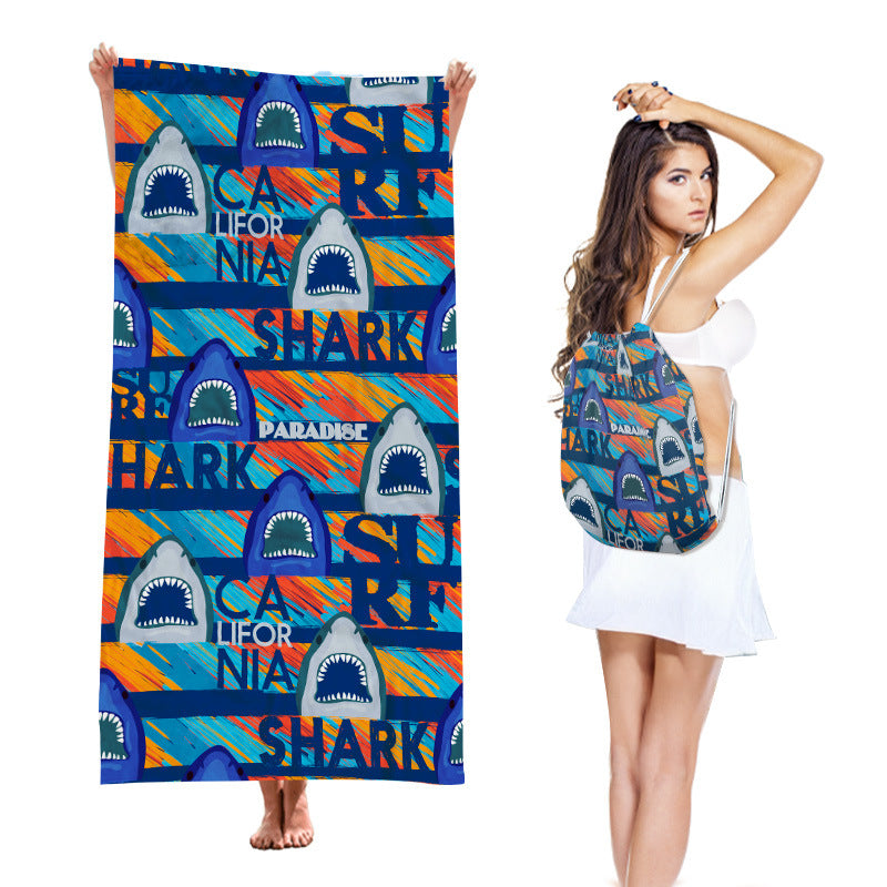 Two-in-One Beach Towel Backpack, Foldable Beach Towel Storage Bag, Microfiber Printed Beach Towel
