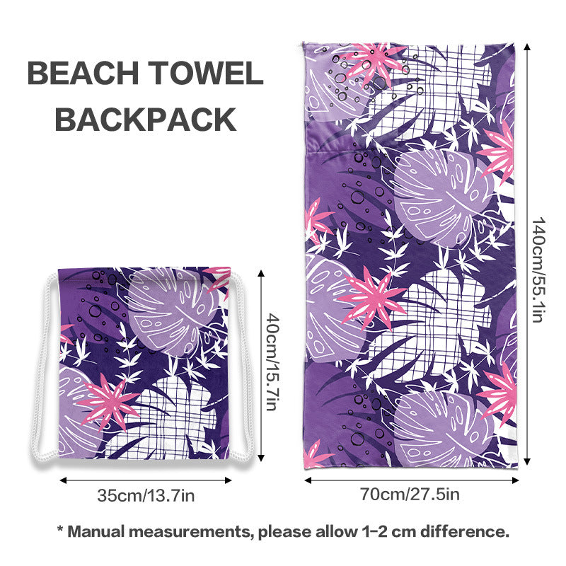 Two-in-One Beach Towel Backpack, Foldable Beach Towel Storage Bag, Microfiber Printed Beach Towel