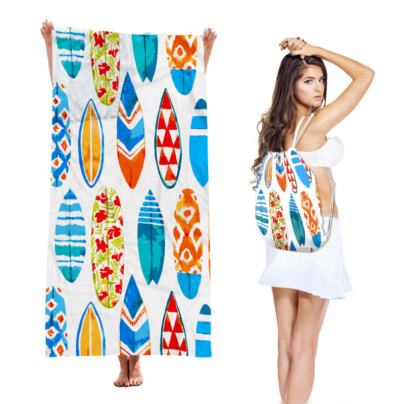 Two-in-One Beach Towel Backpack, Foldable Beach Towel Storage Bag, Microfiber Printed Beach Towel