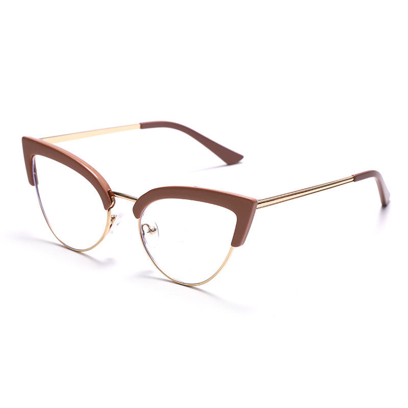 Women Fashion New Cat Eye Personality Half Frame Metal Anti-Blue Light Glasses