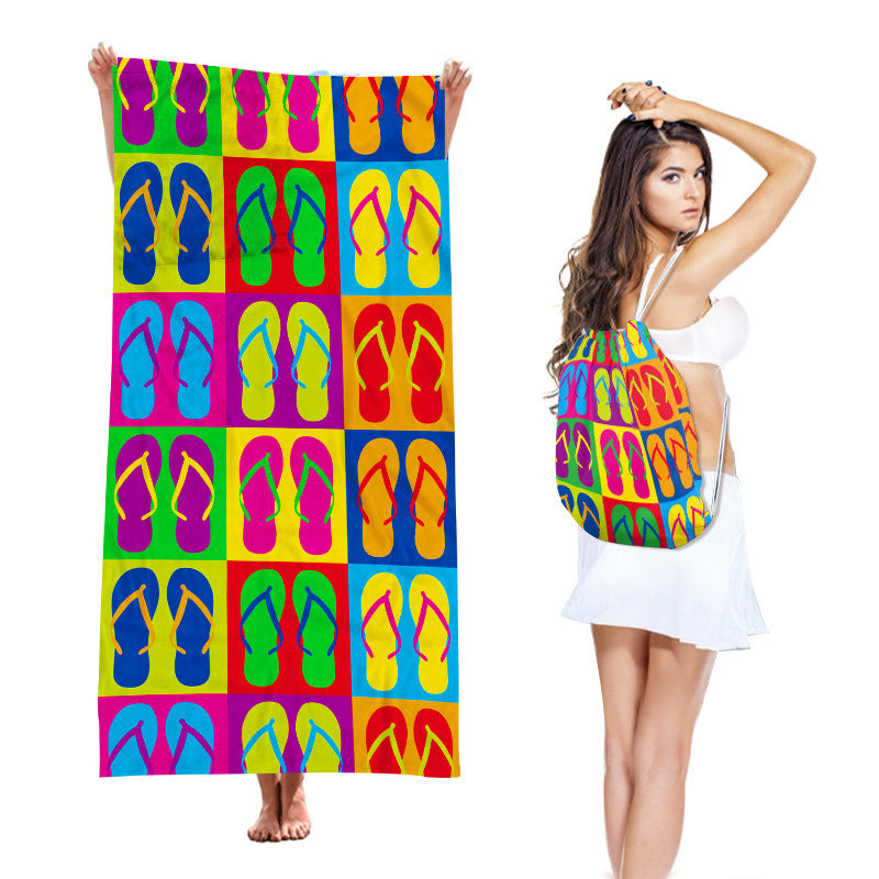 Two-in-One Beach Towel Backpack, Foldable Beach Towel Storage Bag, Microfiber Printed Beach Towel