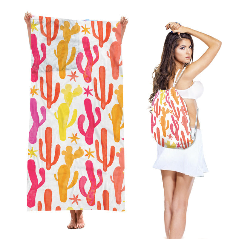 Two-in-One Beach Towel Backpack, Foldable Beach Towel Storage Bag, Microfiber Printed Beach Towel