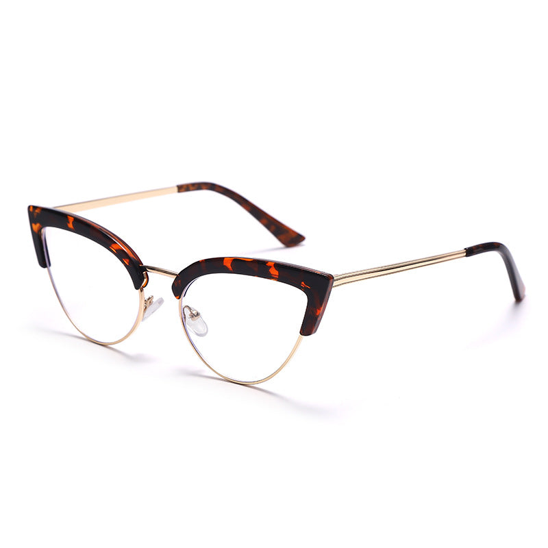 Women Fashion New Cat Eye Personality Half Frame Metal Anti-Blue Light Glasses