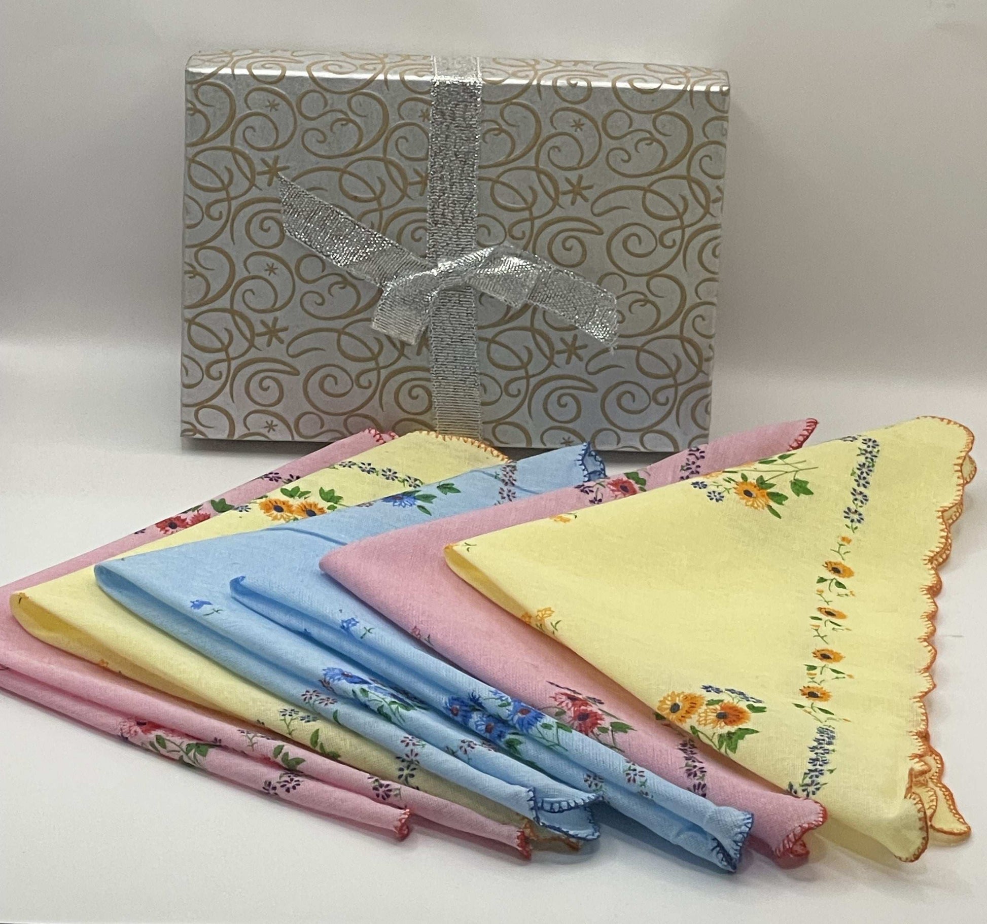 12 Piece Handkerchiefs for Women Vintage Floral Soft Cotton Blend Colorful Embroidered Tea Party Favors
