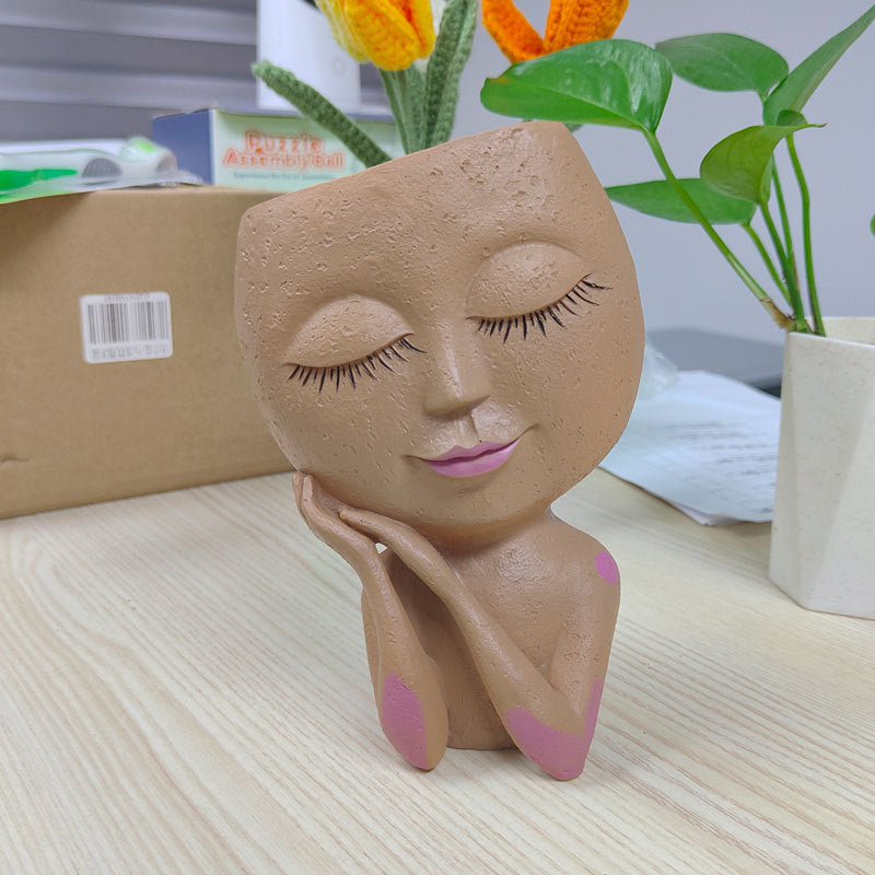 Bonita figura de muñeca para niña, jardineras suculentas, maceta de resina de vinilo