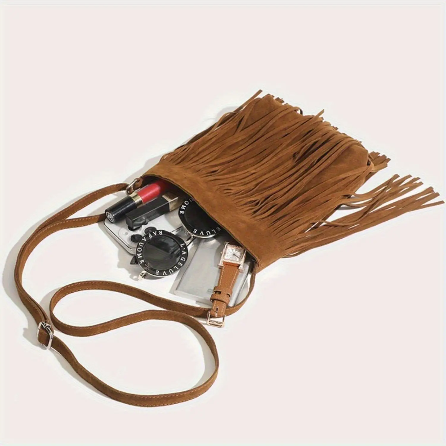 Fall Fashionista 3-Piece Set: Fringe Crossbody Bag + Cowboy Boot Earrings + Makeup Sponges