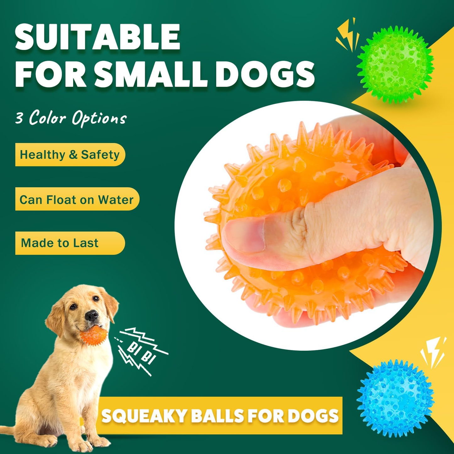 2.6” Squeaky Interactive Dog Balls for Puppy Teething Chew Toys for Small Dogs for Clean Teeth and Training