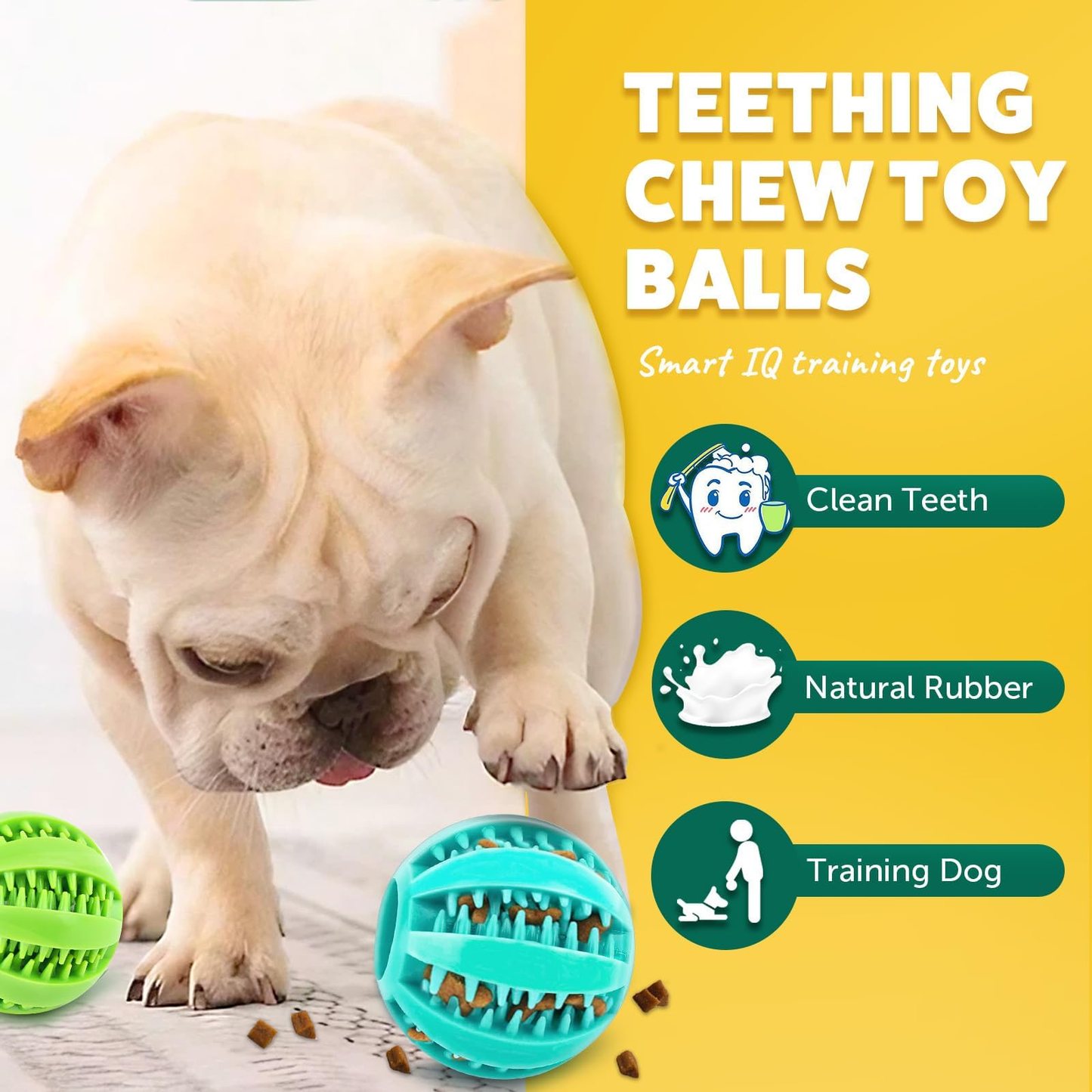 2.6” Squeaky Interactive Dog Balls for Puppy Teething Chew Toys for Small Dogs for Clean Teeth and Training