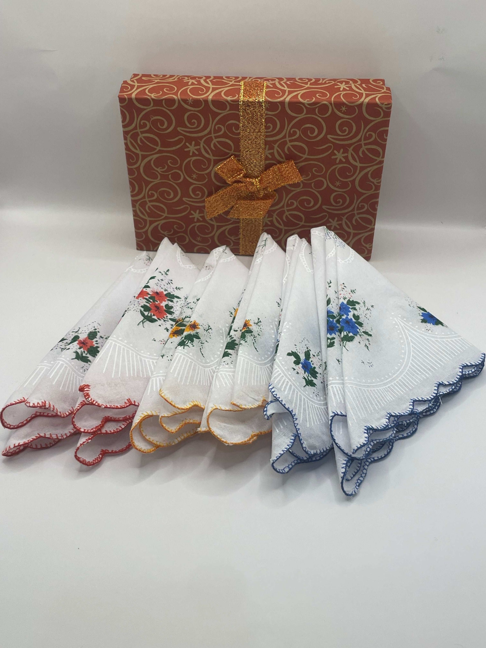 12 Piece Handkerchiefs for Women Vintage Floral Soft Cotton Blend Colorful Embroidered Tea Party Favors