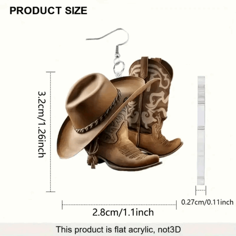 Cowboy Hat & Boots Dangle Western Earrings - Lightweight Acrylic 2D